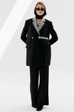 Жакет двубортный свободного объема из текстиля NikVa 712-2 чёрный+чёрно-белая_ гусиная_лапка - фото 3