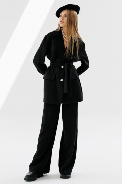 Демисезонный костюм 2 предмета из текстиля с жакетом и брюками NikVa 713-2 чёрный - фото 5
