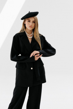 Жакет прямого силуэта с съемным поясом из текстиля NikVa 714-2 чёрный - фото 2