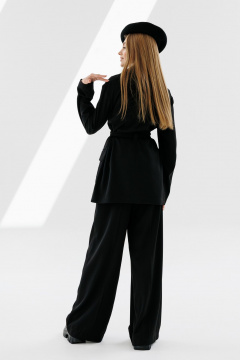 Жакет прямого силуэта с съемным поясом из текстиля NikVa 714-2 чёрный - фото 3