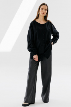 Рубашка прямого кроя с длинными рукавами и защипами NikVa 715-1 чёрный - фото 5