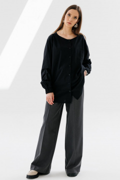 Рубашка прямого кроя с длинными рукавами и защипами NikVa 715-1 чёрный - фото 1