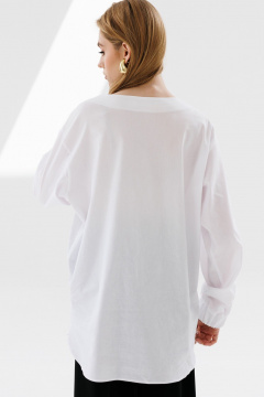 Рубашка прямая с декоративными защипами и рукавами-фонариками NikVa 715-2 молоко - фото 5