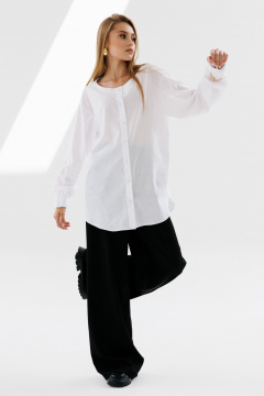 Рубашка прямая с декоративными защипами и рукавами-фонариками NikVa 715-2 молоко - фото 2