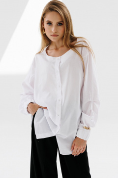 Рубашка прямая с декоративными защипами и рукавами-фонариками NikVa 715-2 молоко - фото 1