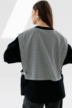 Рубашка и манишка прямого кроя с защипами и широким низом NikVa 716-1 чёрный+чёрно-белая_гусиная_лапка - фото 2