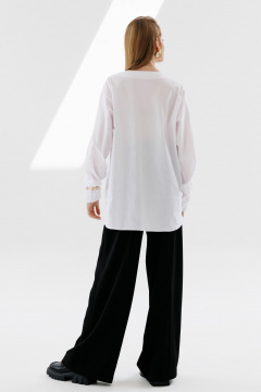 Рубашка и манишка прямого кроя с защипами и аккуратным вырезом NikVa 716-2 молоко+чёрно-белая_гусиная_лапка - фото 4