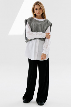 Рубашка и манишка прямого кроя с защипами и аккуратным вырезом NikVa 716-2 молоко+чёрно-белая_гусиная_лапка - фото 2