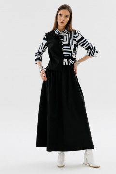 Демисезонное комбинированное платье с имитацией жилета и юбкой NikVa 719-1 черно-белый - фото 2