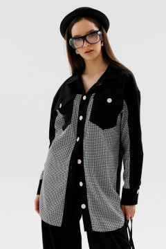 Рубашка прямого кроя с карманами и рубашечным воротником NikVa 721-1 чёрно-белая_гус_лапка - фото 4