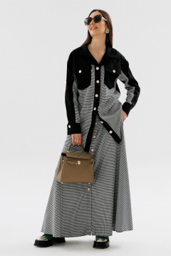 Рубашка прямого кроя с карманами и рубашечным воротником NikVa 721-1 чёрно-белая_гус_лапка - фото 1