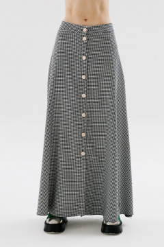 Юбка солнце миди с узким поясом и карманами NikVa 722-1 чёрно-белая_гус_лапка - фото 4