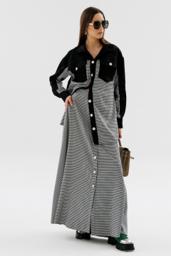 Юбка солнце миди с узким поясом и карманами NikVa 722-1 чёрно-белая_гус_лапка - фото 3