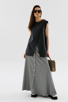 На каждый день костюм 2 предмета из текстиля с юбкой и жилетом NikVa 724-1 графит+чёрно-белая_гус_лапка - фото 1