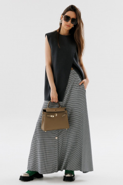 На каждый день костюм 2 предмета из текстиля с юбкой и жилетом NikVa 724-1 графит+чёрно-белая_гус_лапка - фото 2