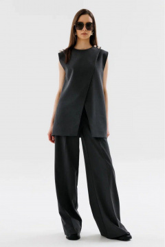 На каждый день костюм 2 предмета из текстиля с жилетом и брюками NikVa 725-1 графит - фото 4