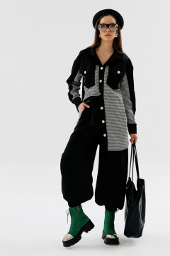 Демисезонный костюм 2 предмета из текстиля с рубашкой и брюками NikVa 726-1 чёрный+чёрно-белая_гусиная_лапка - фото 1