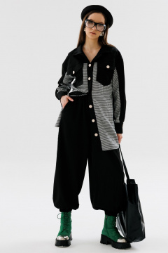 Демисезонный костюм 2 предмета из текстиля с рубашкой и брюками NikVa 726-1 чёрный+чёрно-белая_гусиная_лапка - фото 3