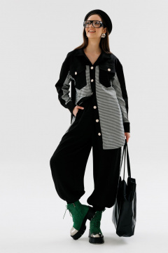 Демисезонный костюм 2 предмета из текстиля с рубашкой и брюками NikVa 726-1 чёрный+чёрно-белая_гусиная_лапка - фото 2