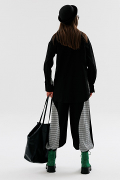 Брюки свободного покроя из текстиля с заужением NikVa 727-1 чёрный+чёрно-белая_гусиная_лапка - фото 5