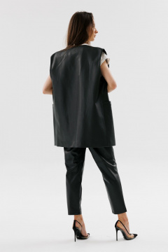 На каждый день костюм 3 предмета из экокожи с жилетом, брюками и галстуком NikVa 732-1 чёрный - фото 4