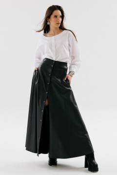 Демисезонный костюм 2 предмета из экокожи с юбкой и жилетом NikVa 741-1 чёрный - фото 5