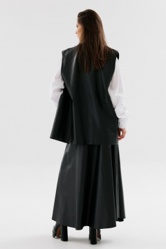 Демисезонный костюм 2 предмета из экокожи с юбкой и жилетом NikVa 741-1 чёрный - фото 3