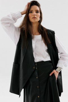 Юбка солнце из экокожи с карманами и узким поясом NikVa 742-1 чёрный - фото 5