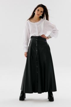 Юбка солнце из экокожи с карманами и узким поясом NikVa 742-1 чёрный - фото 4