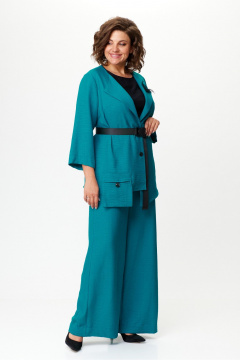 Женский летний костюм из текстиля с асимметричным жакетом Michel chic 1386 темная_бирюза - фото 5
