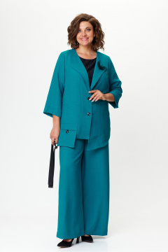 Женский летний костюм из текстиля с асимметричным жакетом Michel chic 1386 темная_бирюза - фото 3