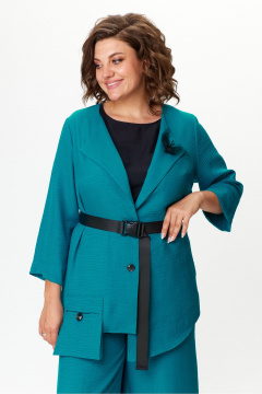 Женский летний костюм из текстиля с асимметричным жакетом Michel chic 1386 темная_бирюза - фото 2