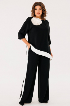 Блуза свободного силуэта с асимметричным низом и брюки палаццо INVITE 6063 черный - фото 1