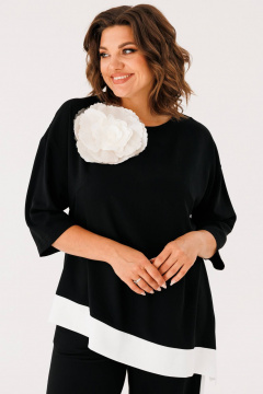 Блуза свободного силуэта с асимметричным низом и брюки палаццо INVITE 6063 черный - фото 4