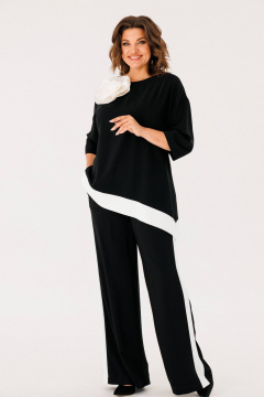 Блуза свободного силуэта с асимметричным низом и брюки палаццо INVITE 6063 черный - фото 2