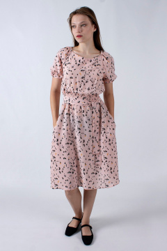 Летнее платье с расклешённой юбкой и поясом-реглан Mita ЖМ1145a розовый - фото 1