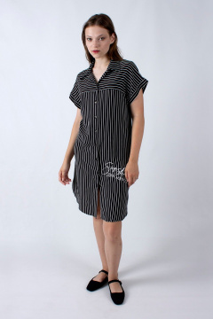 Модное летнее платье с кокеткой и отложным воротником Mita ЖМ1186 черный_полоска - фото 2