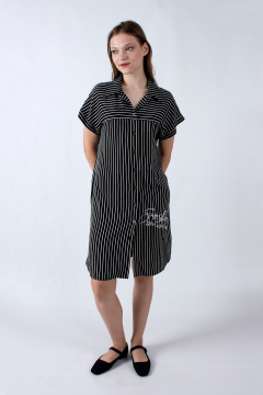 Модное летнее платье с кокеткой и отложным воротником Mita ЖМ1186 черный_полоска - фото 1