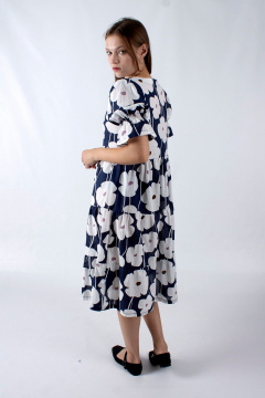 Платье А-силуэта с воланами и бантом на рукаве Mita ЖМ1149 синий - фото 5