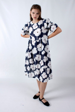 Платье А-силуэта с воланами и бантом на рукаве Mita ЖМ1149 синий - фото 4