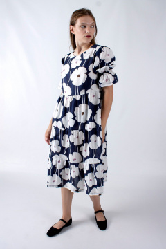 Платье А-силуэта с воланами и бантом на рукаве Mita ЖМ1149 синий - фото 3