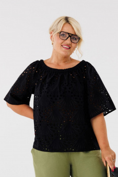 Летняя свободная блуза из хлопка с рукавом Anastasia 1131.1 черный - фото 4