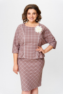 Клетчатый костюм блузка и юбка с рельефными швами Bonna Image 923 бежевый - фото 5