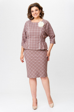 Клетчатый костюм блузка и юбка с рельефными швами Bonna Image 923 бежевый - фото 1