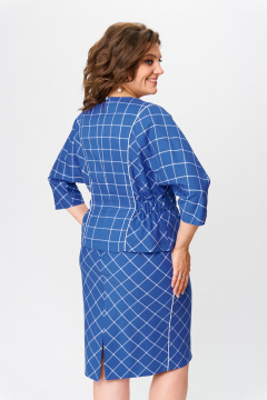 Клетчатый костюм блузка и юбка с декоративным цветком Bonna Image 923 синий - фото 5