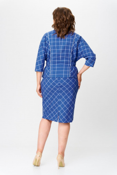 Клетчатый костюм блузка и юбка с декоративным цветком Bonna Image 923 синий - фото 2