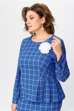 Клетчатый костюм блузка и юбка с складками и резинкой Bonna Image 924 синий - фото 5