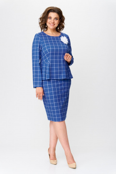 Клетчатый костюм блузка и юбка с складками и резинкой Bonna Image 924 синий - фото 1