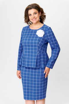 Клетчатый костюм блузка и юбка с складками и резинкой Bonna Image 924 синий - фото 4