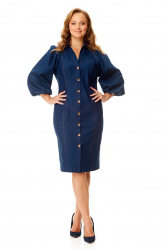 Полуприталенное синее платье с бортовой застежкой VI ORO VR-1133 деним - фото 1